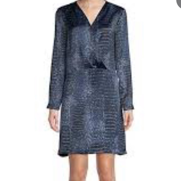 Halston Heritage Dresses & Skirts - HALSTON Dark Blue Snake Skin Pattern Longsleeve Dress- Silk